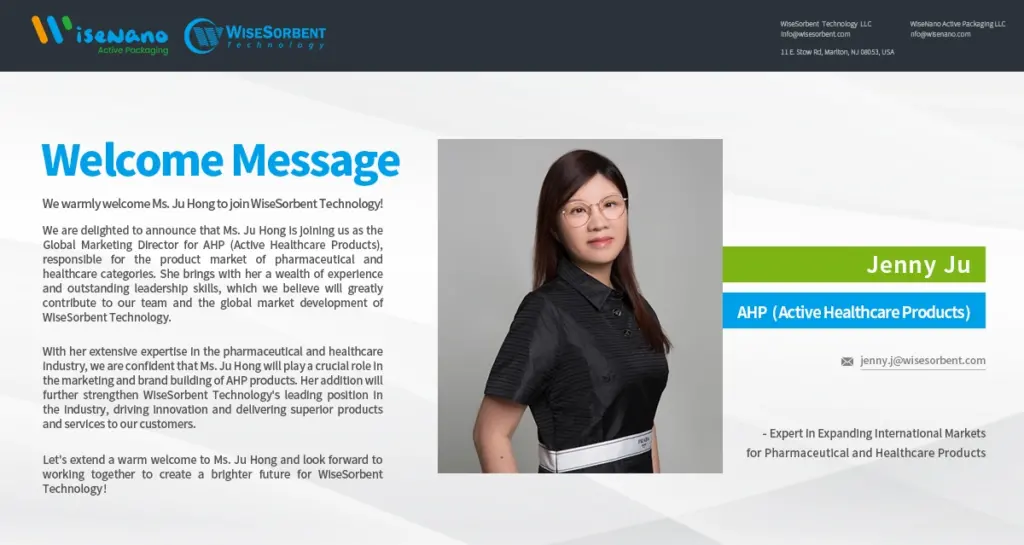 Welcome-message-Ms-Ju hong join Wisesorbent!